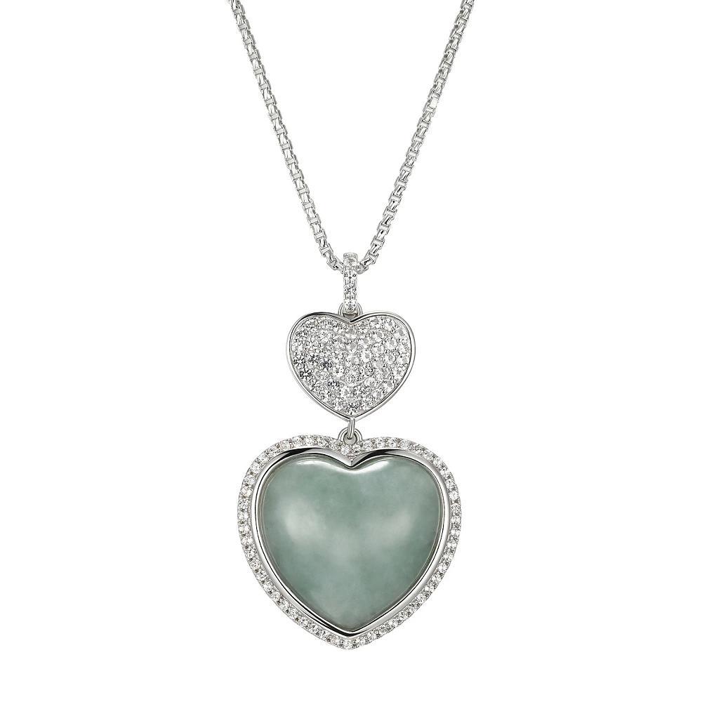 Dynasty Jade Sterling Silver Jade & White Topaz Double Heart Necklace, Women's, Size: 18-20" ADJ Product Image