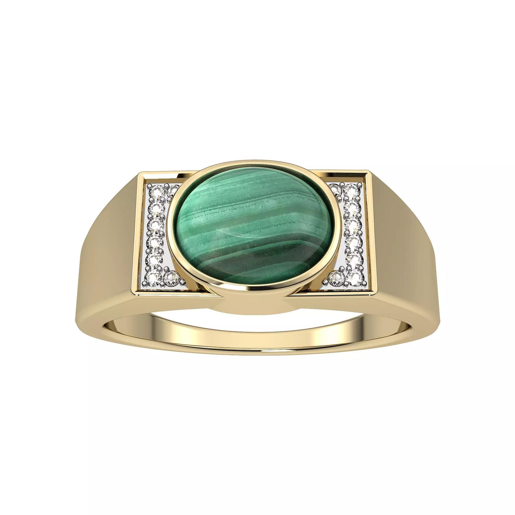 Men's 10k Gold Malachite & Diamond Accent Ring, Size: 10.50 Product Image