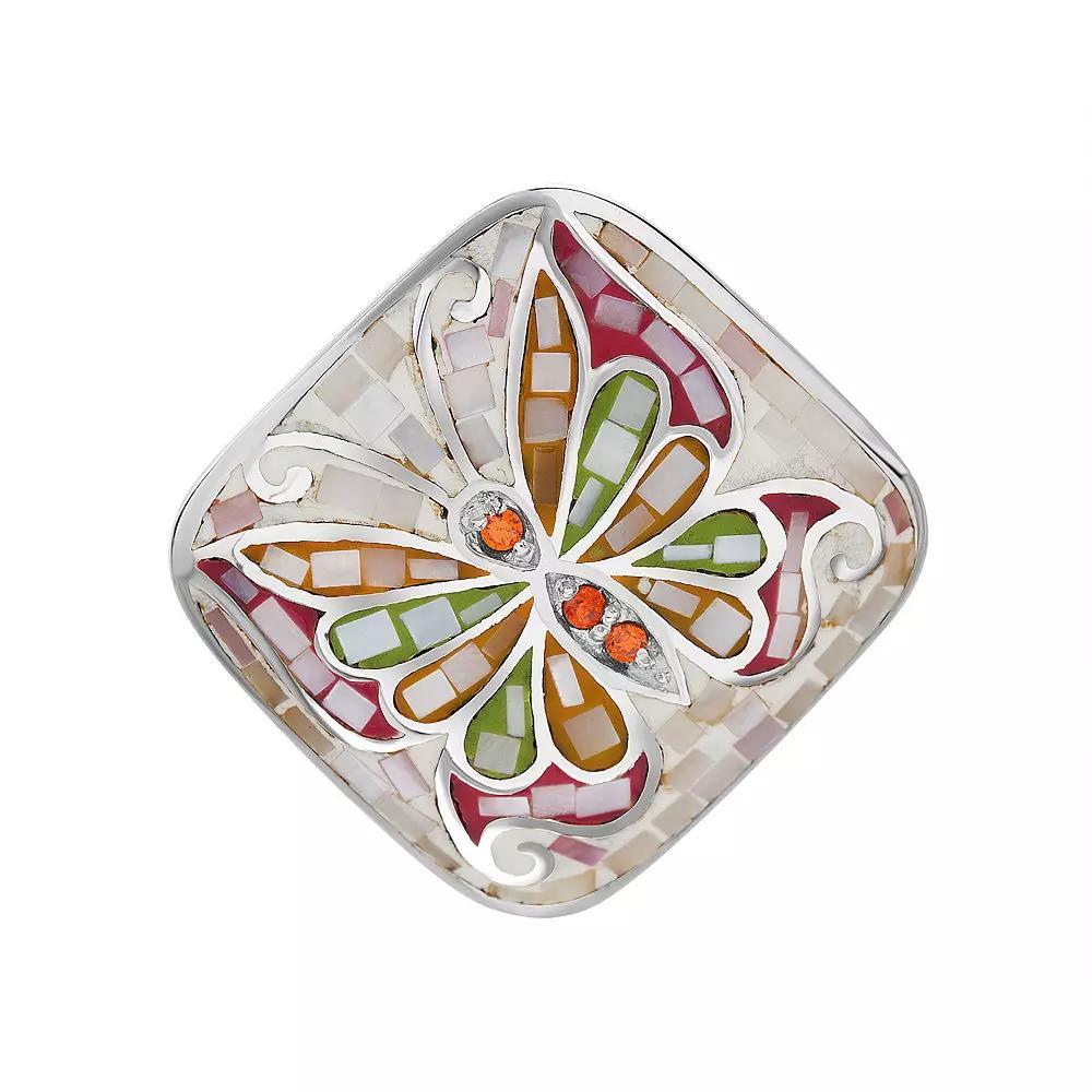 Sterling Silver Mother-of-Pearl Mosaic Butterfly Ring, Women's, Size: 8 Product Image