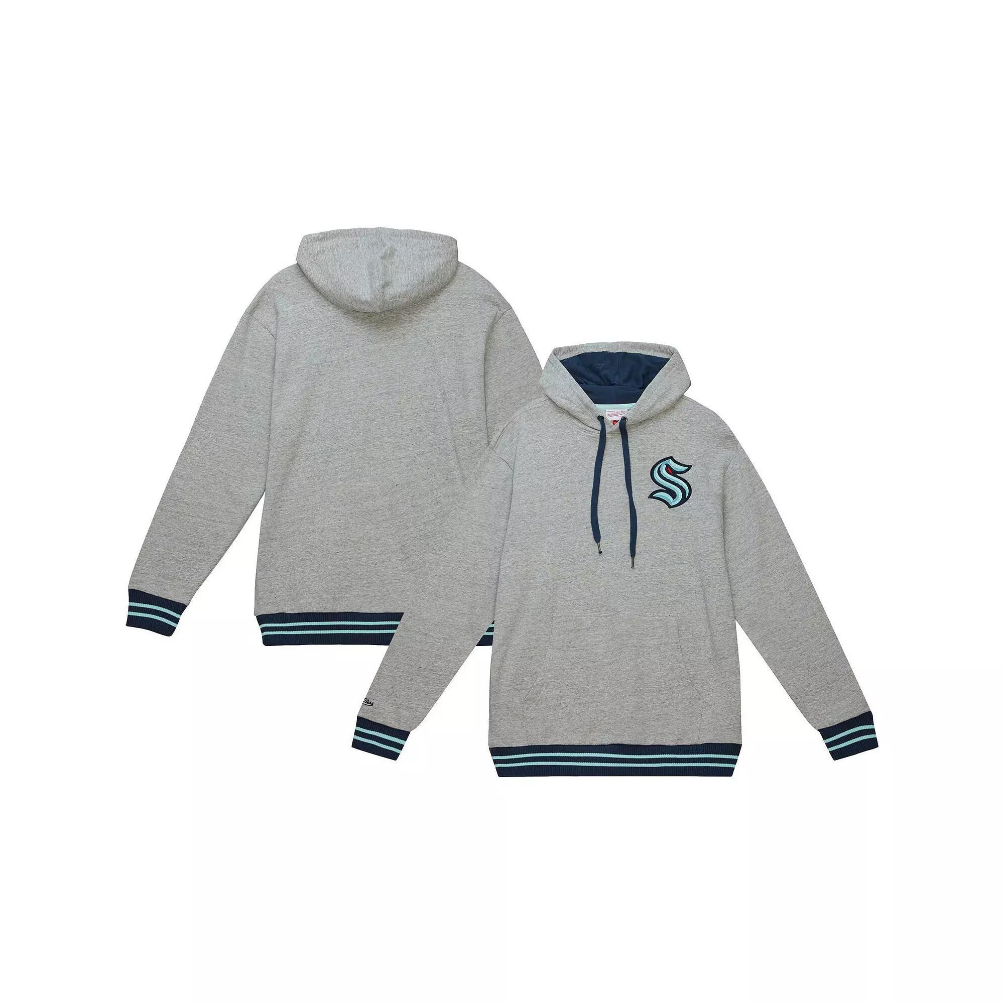 Men's Mitchell & Ness  Heather Gray Seattle Kraken Classic French Terry Pullover Hoodie, Size: Medium, Krk Grey Product Image