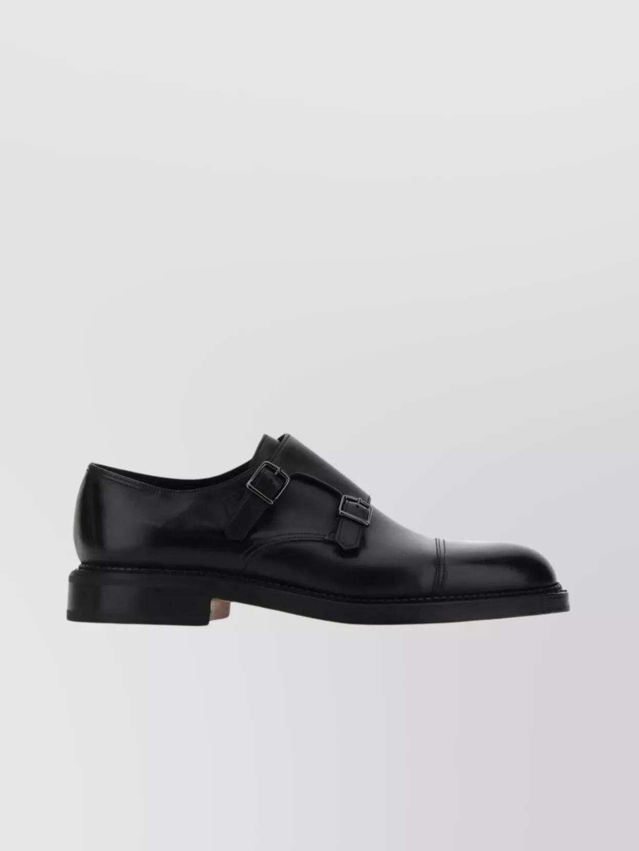 Leather Monk Strap Shoes In Black Product Image