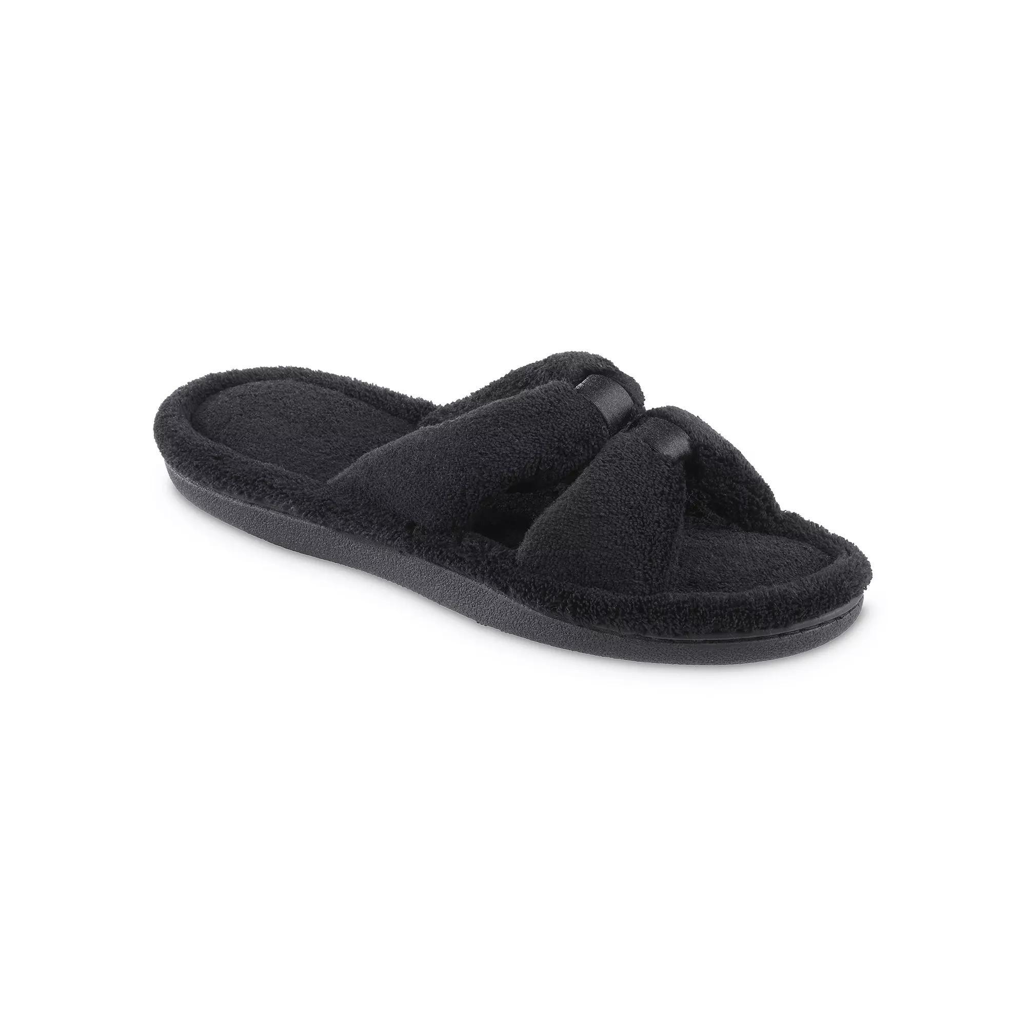 Women's isotoner Memory Foam Microterry X-Slide Slippers with Satin Trim, Size: 7-8, Black Product Image