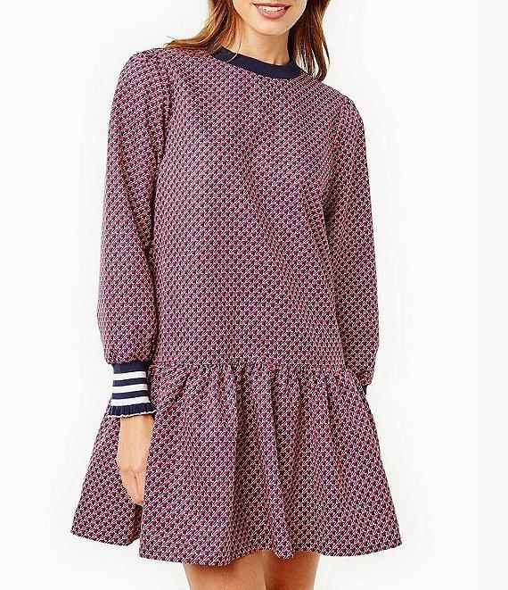 Addison Bay Vine Geometric Print Crew Neck Long Sleeve A-Line Zip Back Dress Product Image