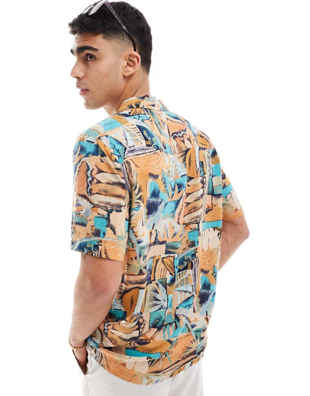 ASOS DESIGN relaxed camp collar shirt with vintage abstract hawaiian print Product Image