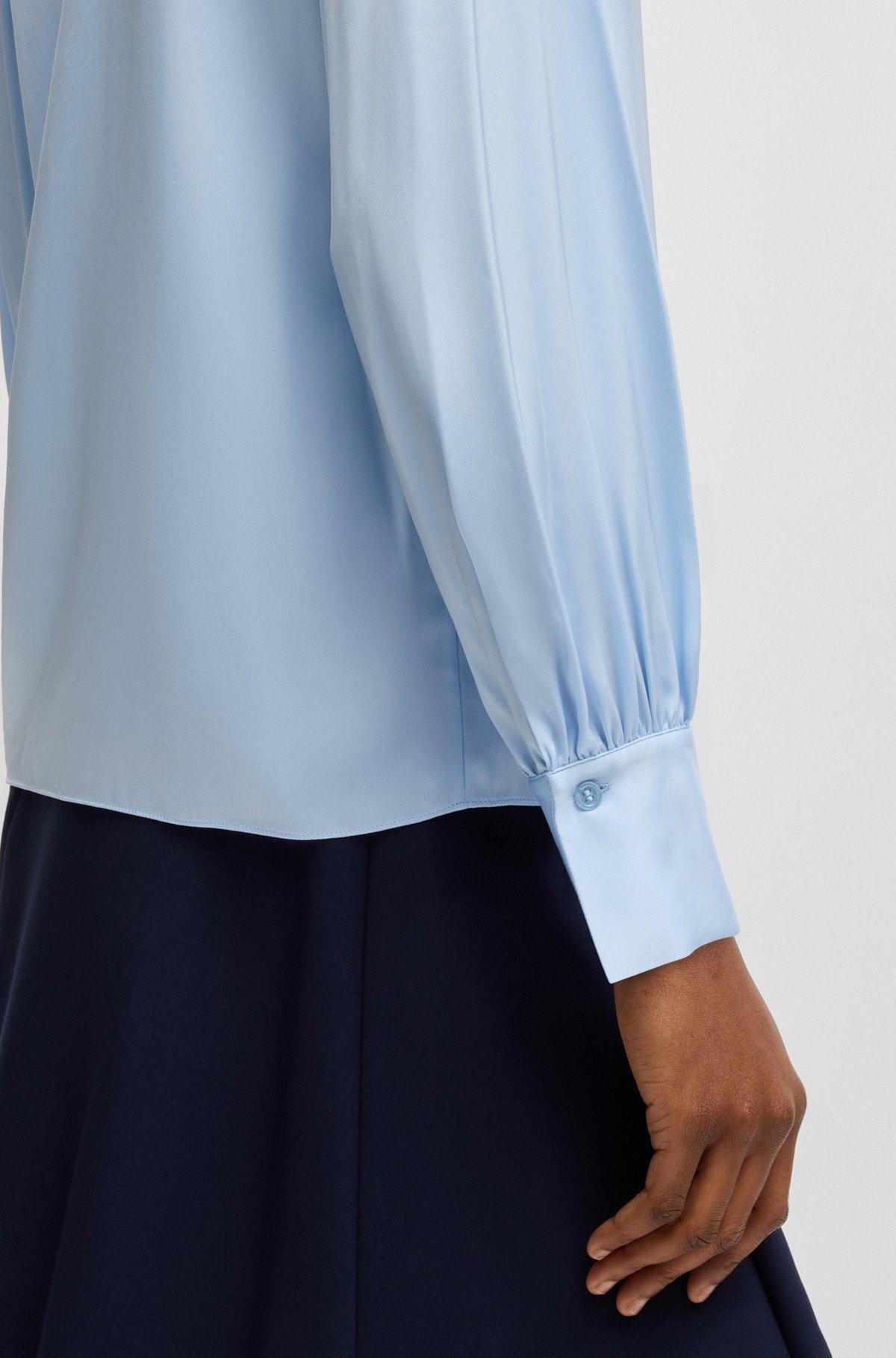 BOSS - Relaxed-fit blouse in stretch silk with keyhole neckline - Light Blue Product Image