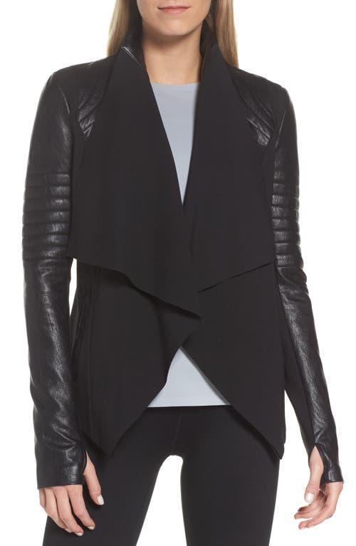 Drape-Front Quilted Faux-Leather Jacket Product Image