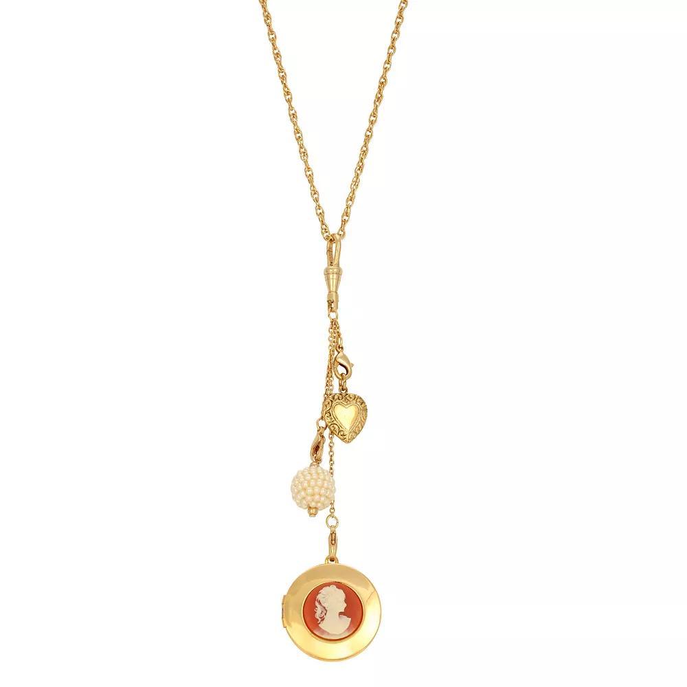 1928 Gold Tone Carnelian Cameo Locket & Charm Necklace, Womens, Orange Product Image