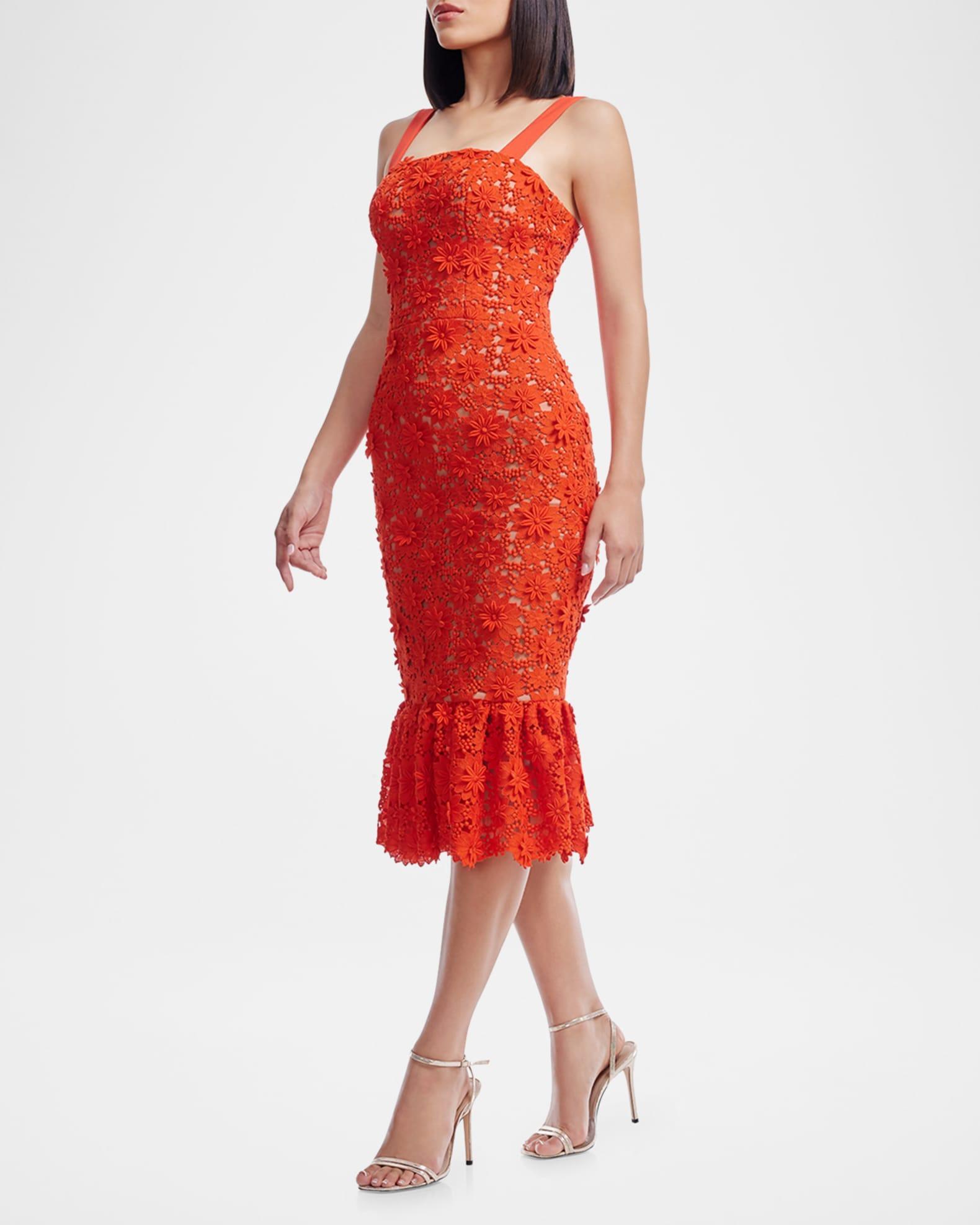 Desiree Floral Lace Flounce Mermaid Midi Dress Product Image