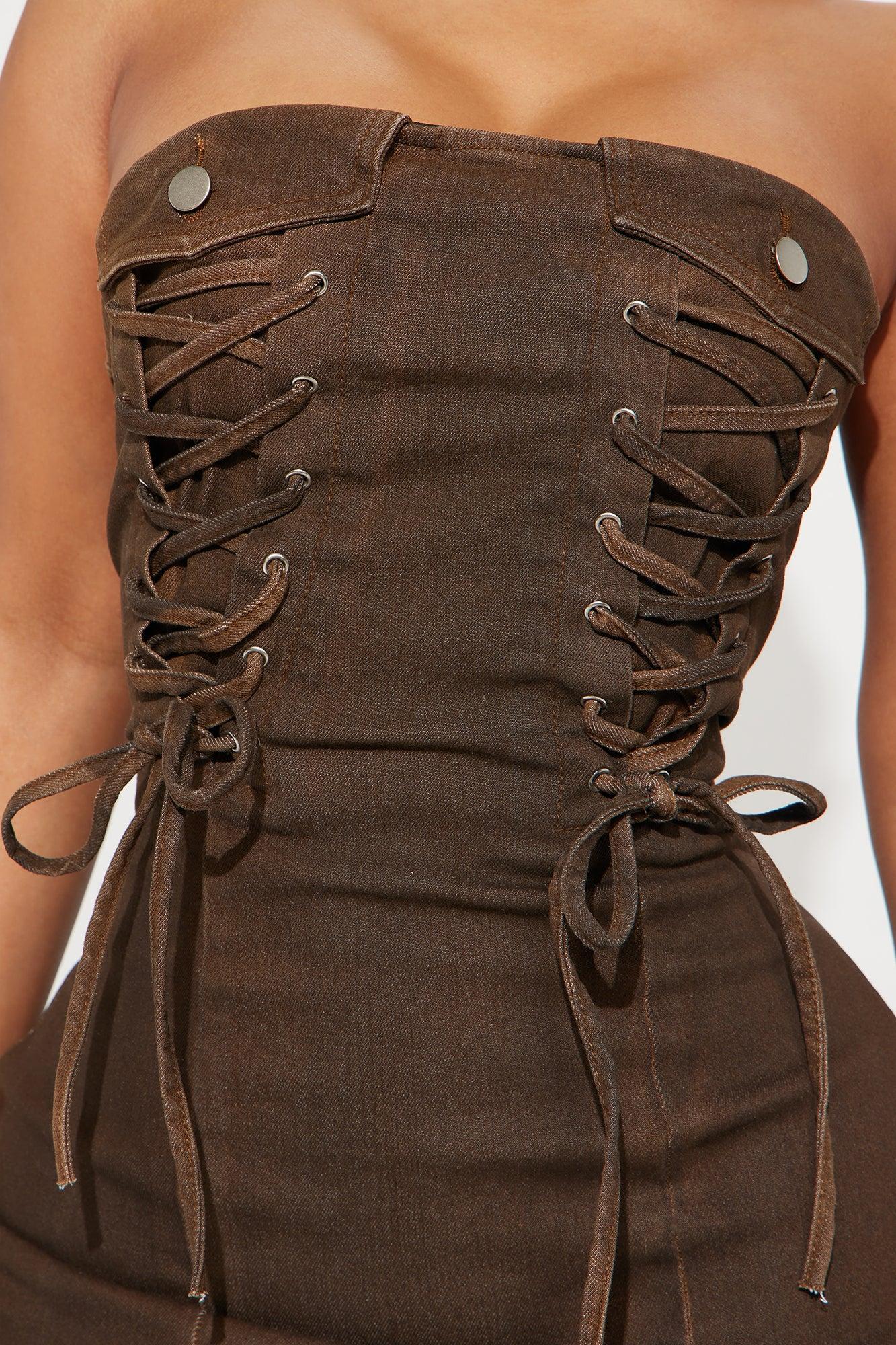 Pick Me Denim Mini Dress - Brown Product Image