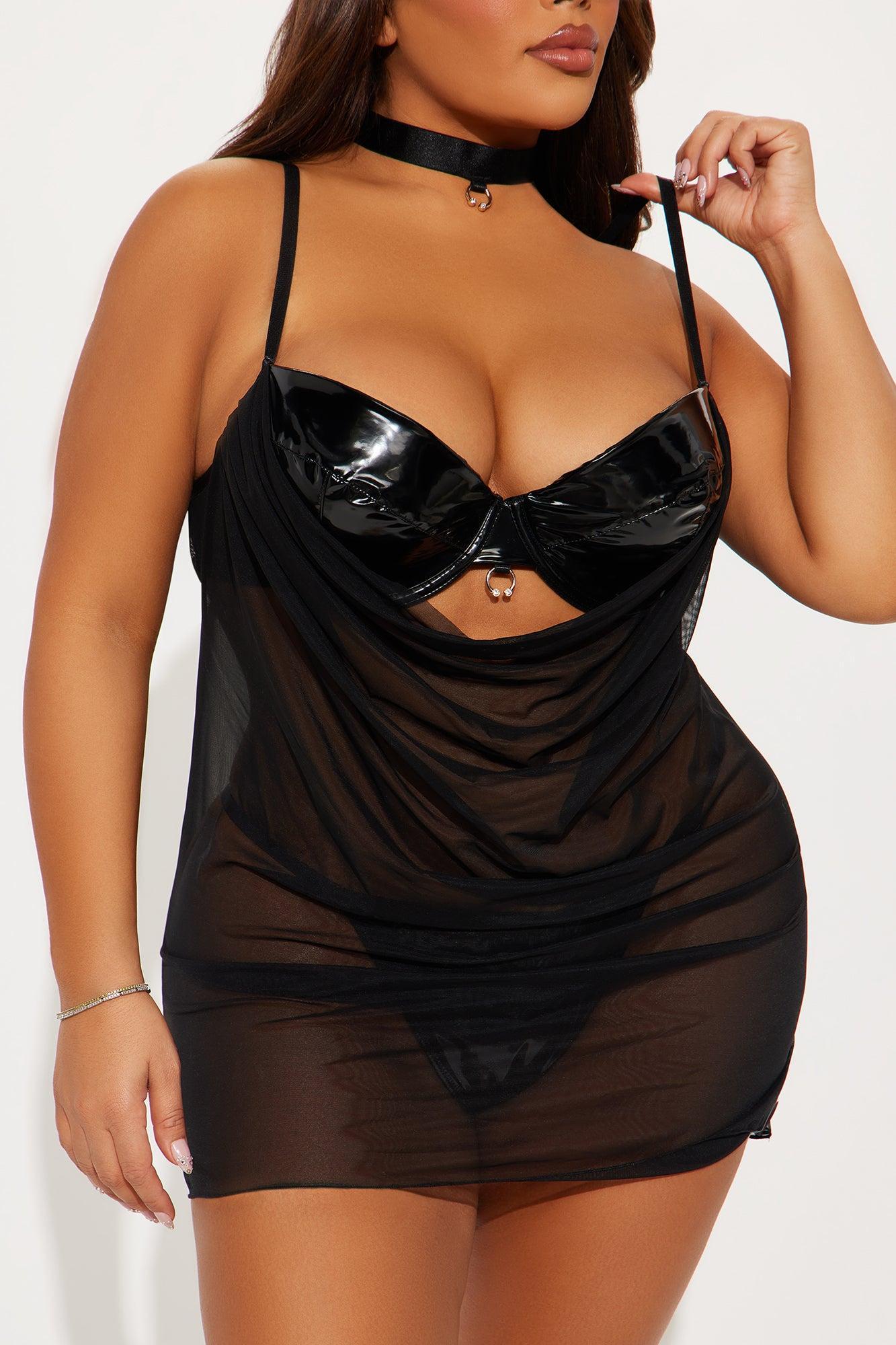 Hearts Locked Liquid Vinyl Babydoll - Black Product Image