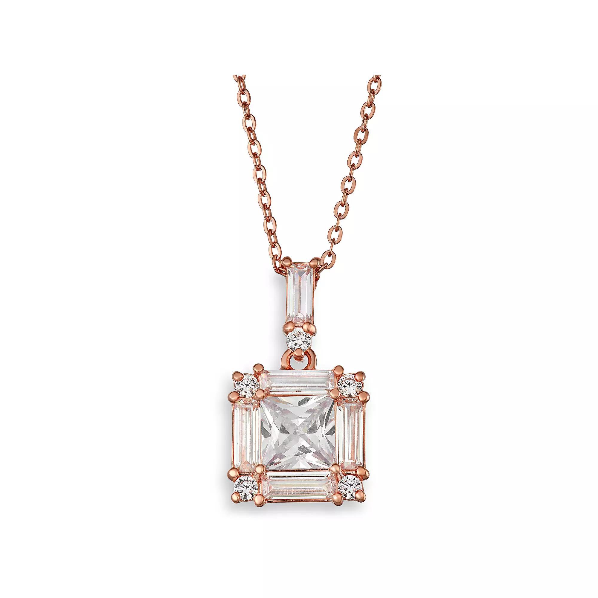 14k Rose Gold Over Silver Cubic Zirconia Princess Pendant Necklace, Women's, Size: 18", Pink Tone Product Image