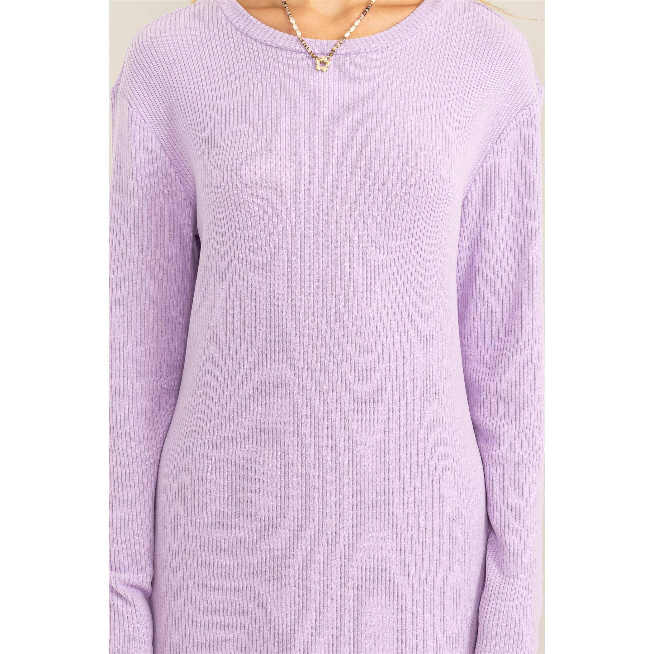Lavender Ribbed Long Sleeve Midi Dress Product Image