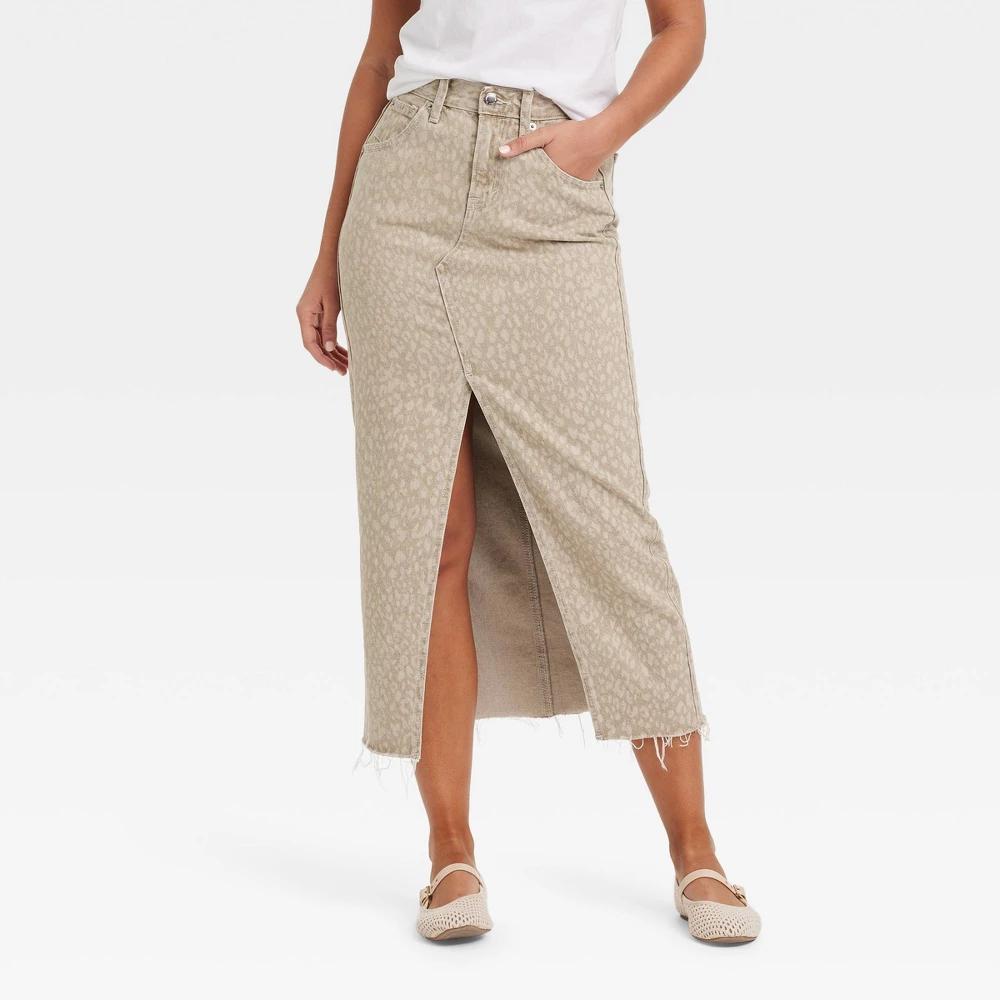Women's Denim Maxi Skirt - Universal Thread™ Light Leopard 26: Mid Rise, Animal Print Product Image
