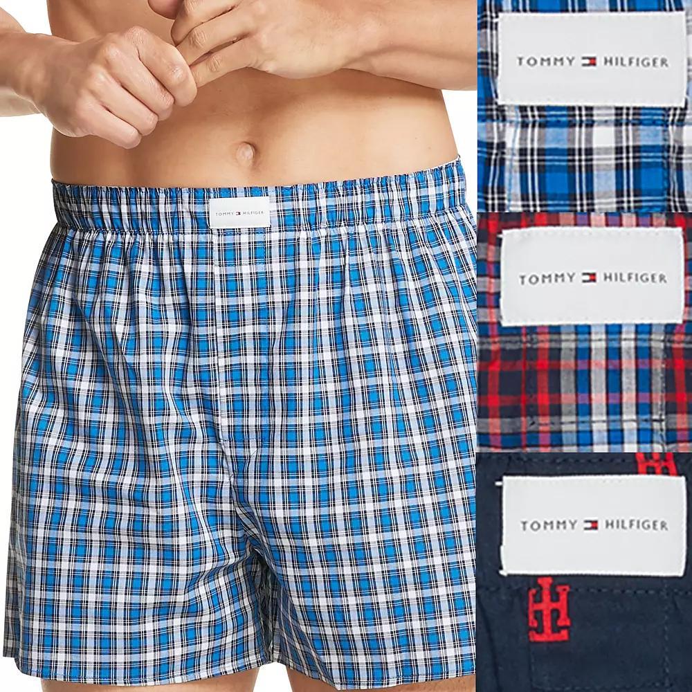 Men's Tommy Hilfiger 3-pack Cotton Classics Woven Boxers, Size: XL, Red Navy White Plaid Product Image