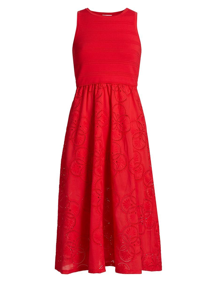 Womens Geo Eyelet Midi-Dress Product Image
