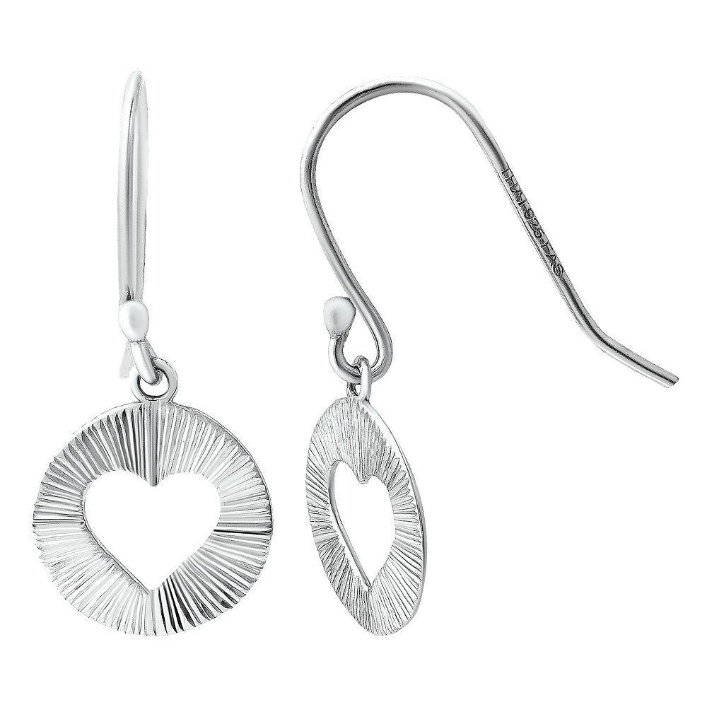 Aleure Precioso Textured Circle with Heart Cutout Center Fishhook Drop Earrings, Women's, Silver Tone Product Image