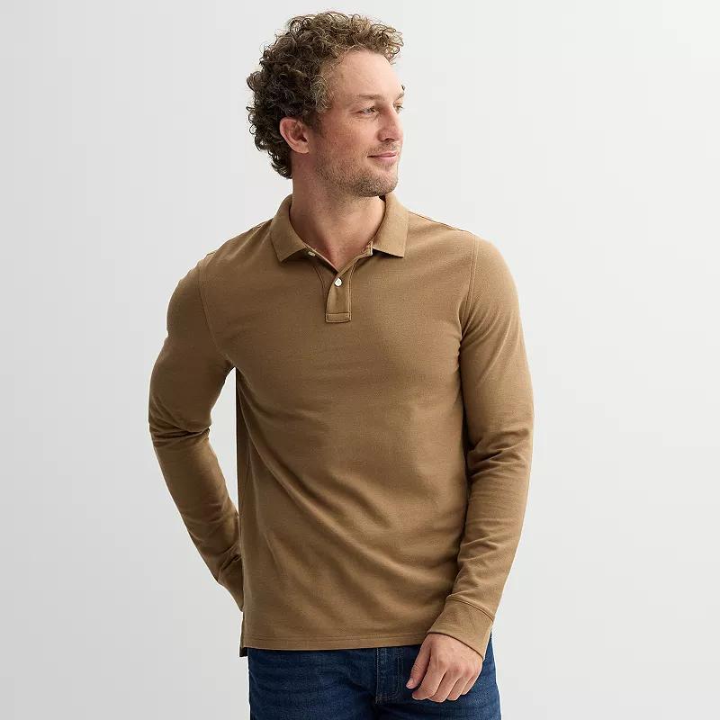 Men's Sonoma Goods For Life® Long Sleeve Pique Polo, Size: XL, Brown Product Image