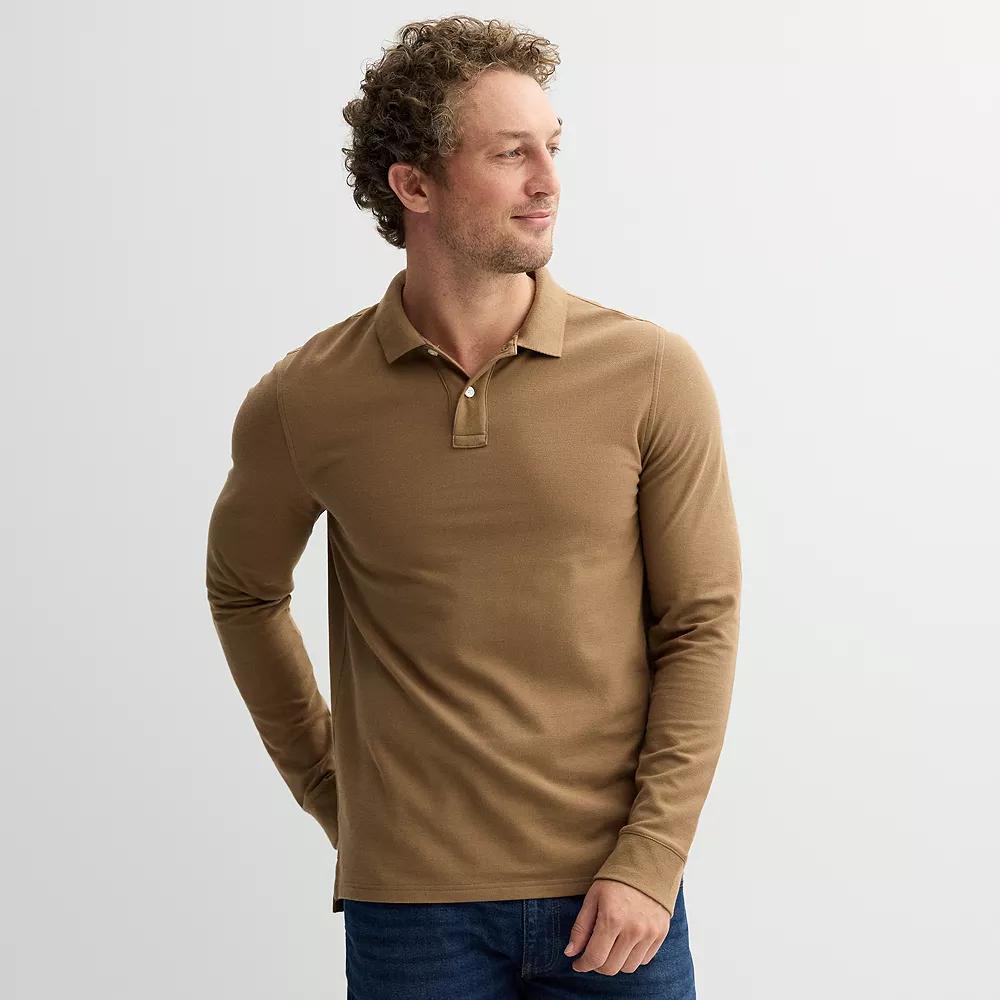 Men's Sonoma Goods For Life® Long Sleeve Pique Polo, Size: XL, Brown Product Image