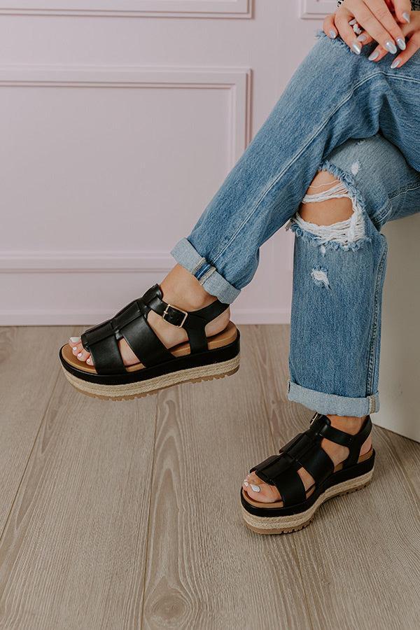 The Frankie Faux Leather Espadrille in Black Product Image