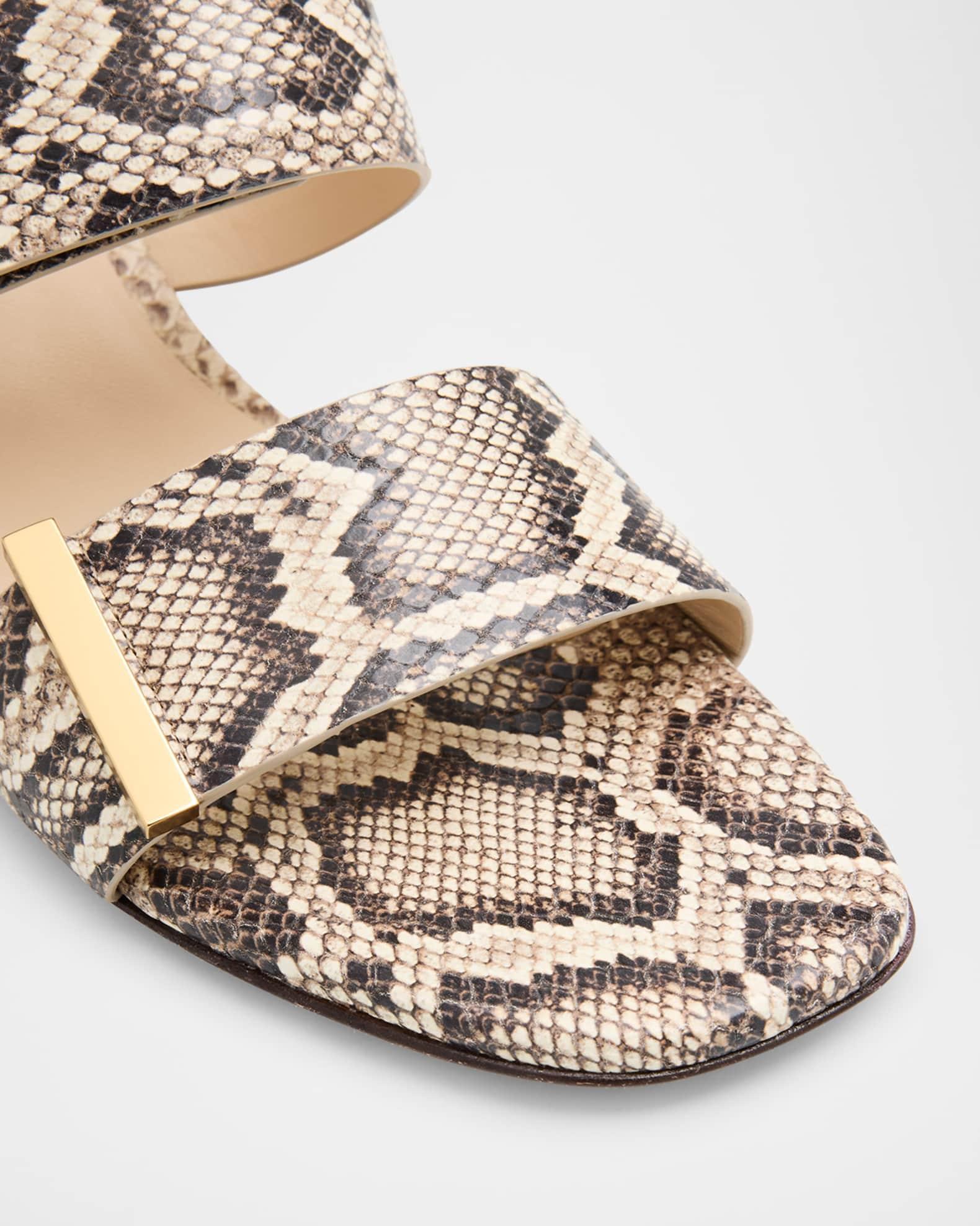 Snake-Printed Leather Block-Heel Sandals  Product Image