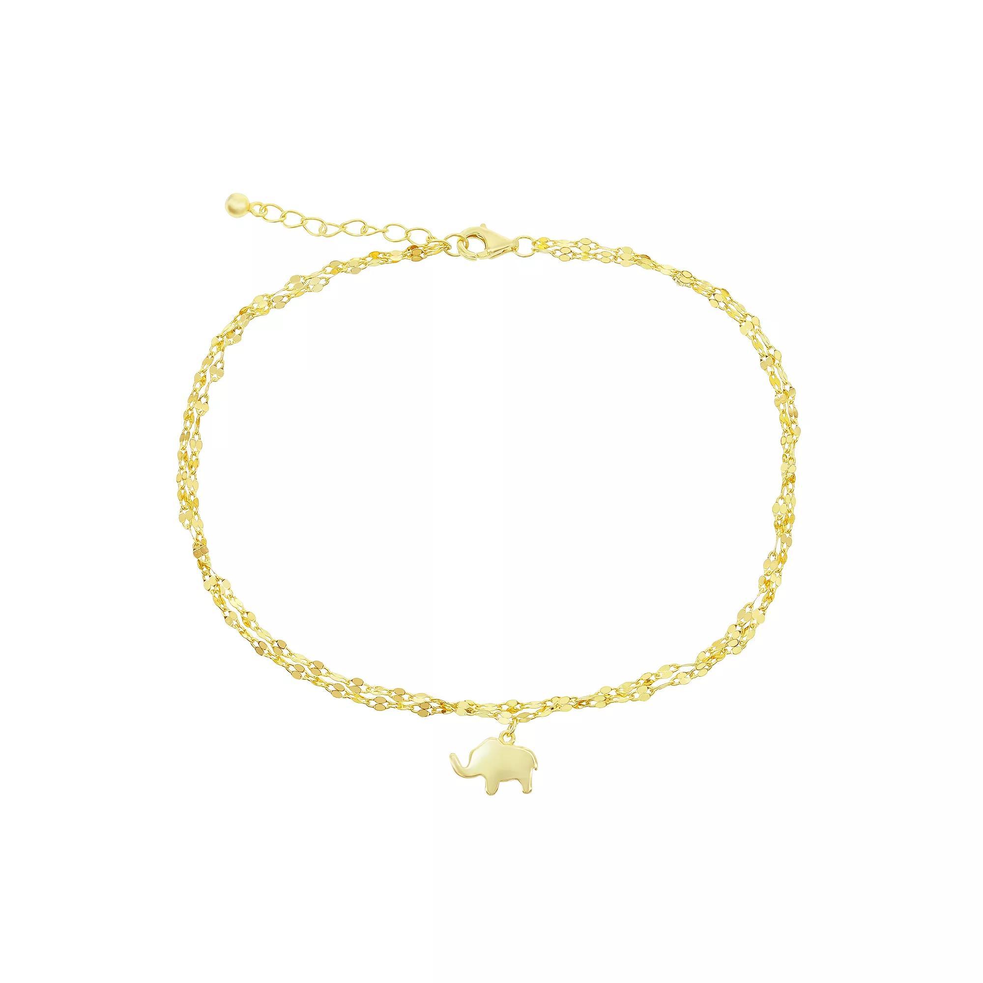 Mirror Chain Elephant Charm Anklet, Women's, Size: 9-10" ADJ, Gold Tone Product Image