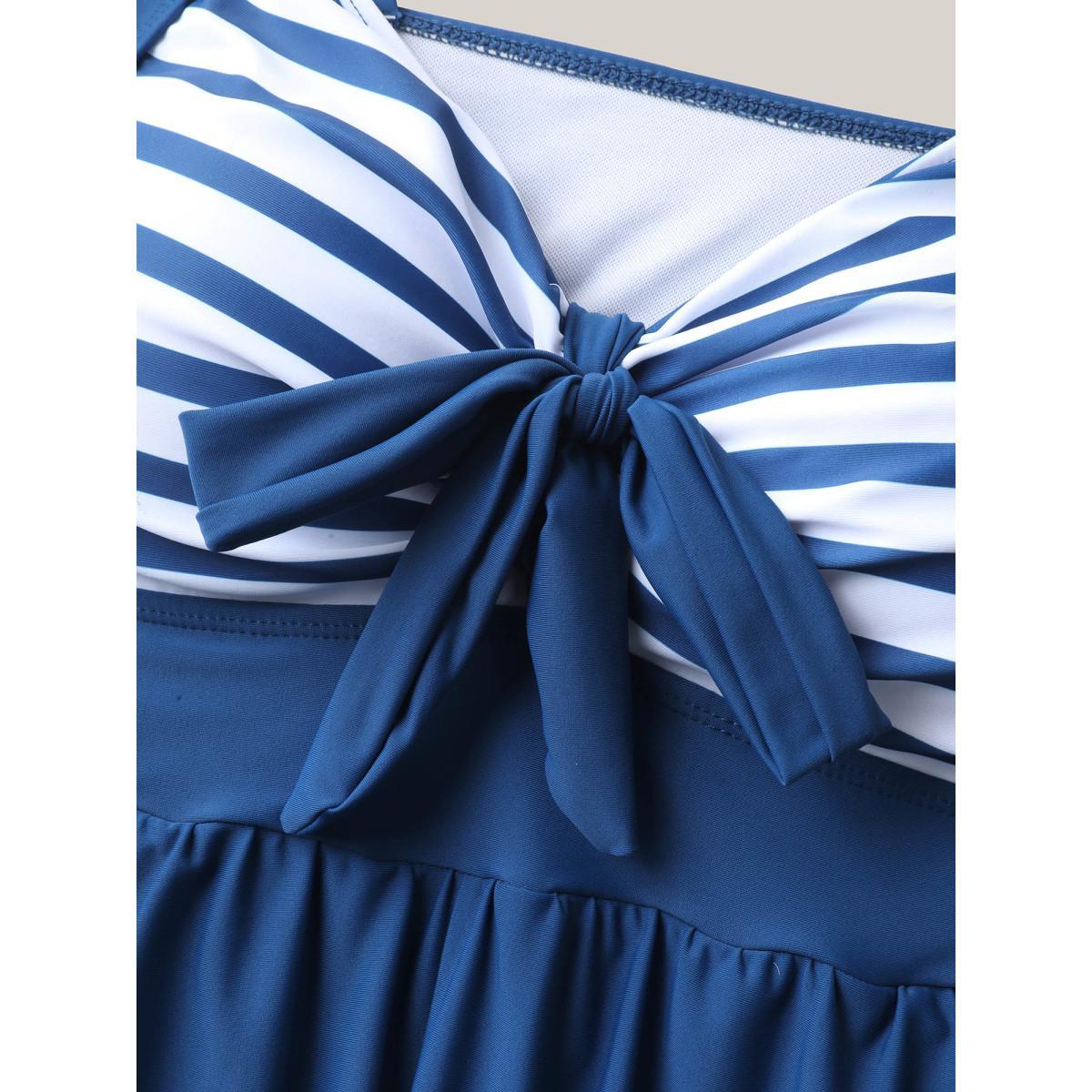 Plus Size Striped Spliced Knotted One-Piece Swimsuit Women's Swimwear Aegean Beach Tie knot Curve Bathing Suits High stretch One Pieces BloomChic 14-16/1X Product Image