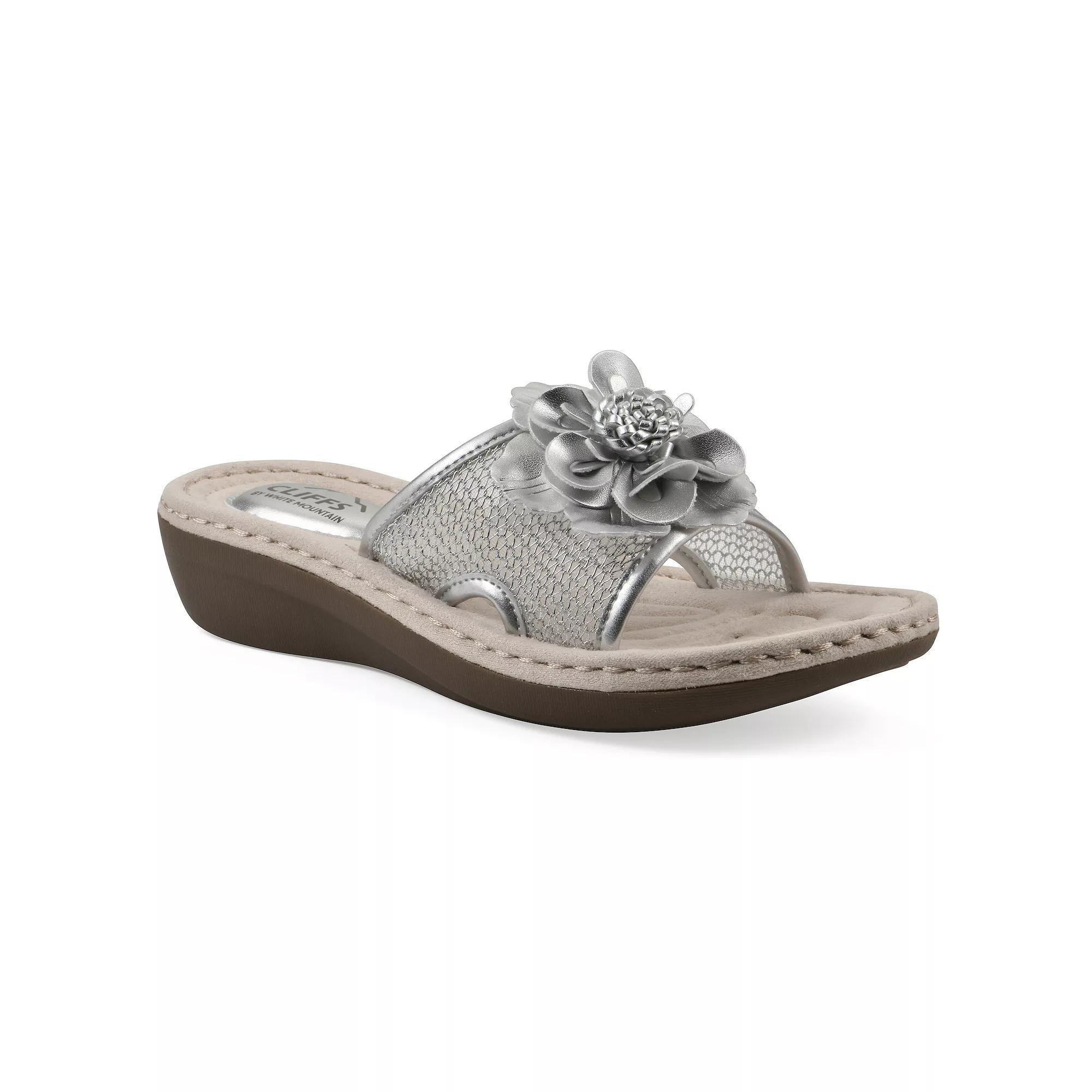 Cliffs by White Mountain Chill Women's Floral Wedge Sandals, Size: 7.5 Wide, Silver Fabric Product Image