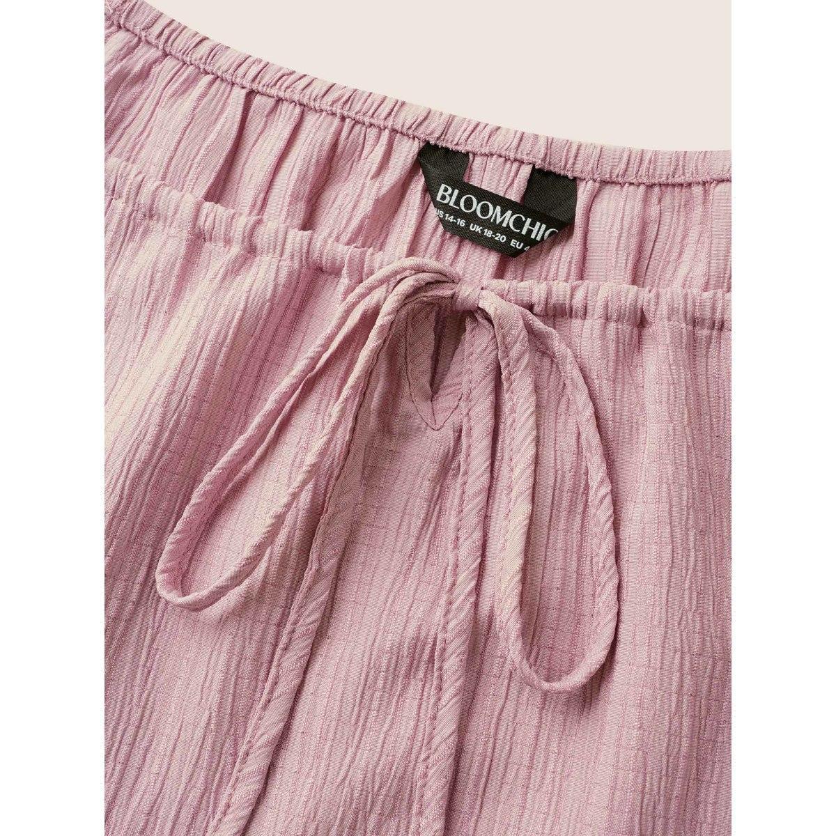 Plus Size Square Neck Textured Ruffle Layered Hem Dress Beanpastepowder Women Casual Tie knot Square Neck Short sleeve Curvy BloomChic 18-20/2X Product Image