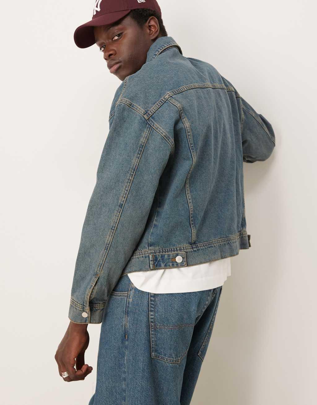 ASOS DESIGN denim jacket in mid wash blue - part of a set Product Image