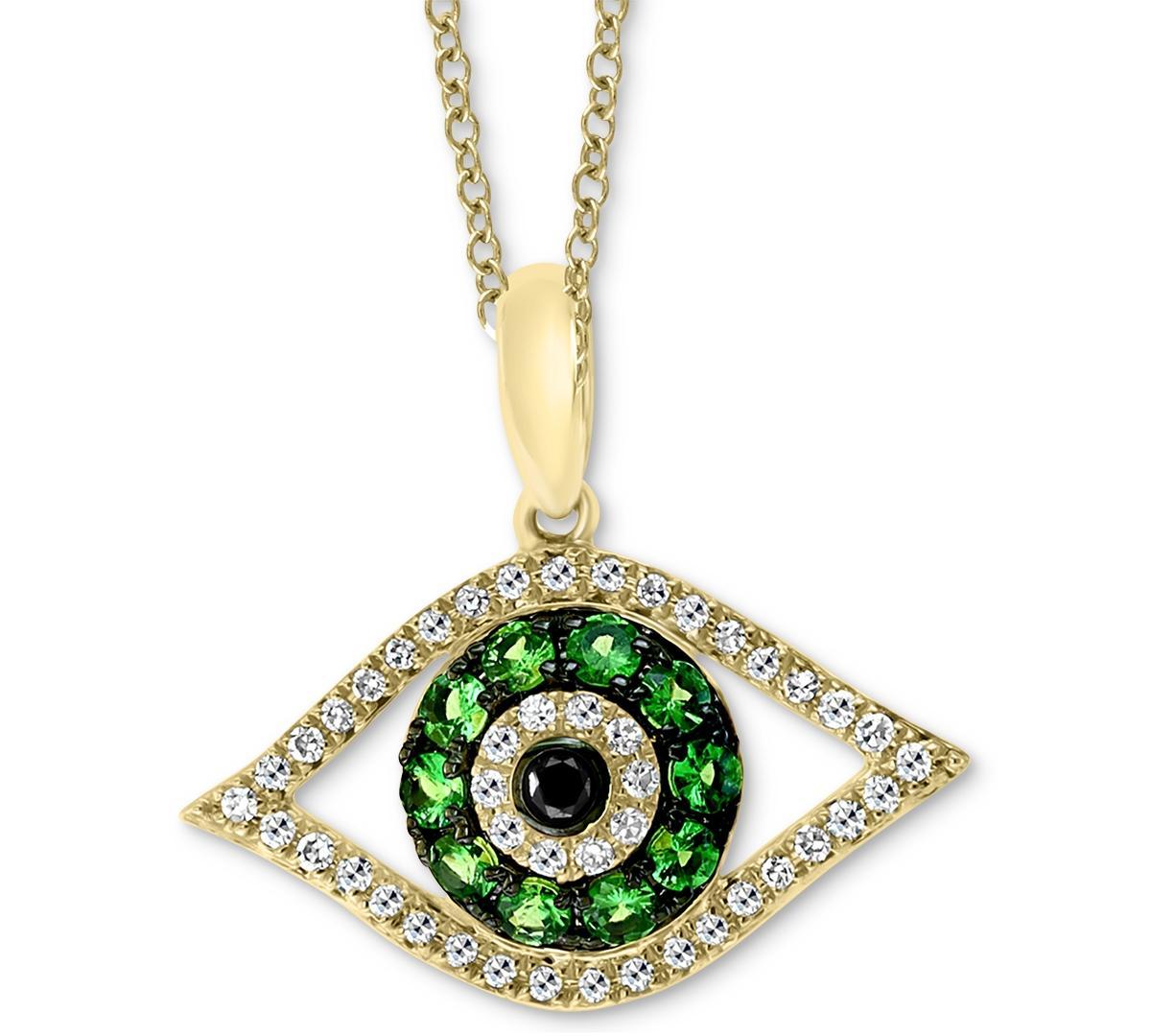 Effy Tsavorite (1/5 ct. t.w.) & Diamond (1/8 ct. t.w.) Evil Eye 18 Pendant Necklace in 14k Gold - Tsavorite Product Image