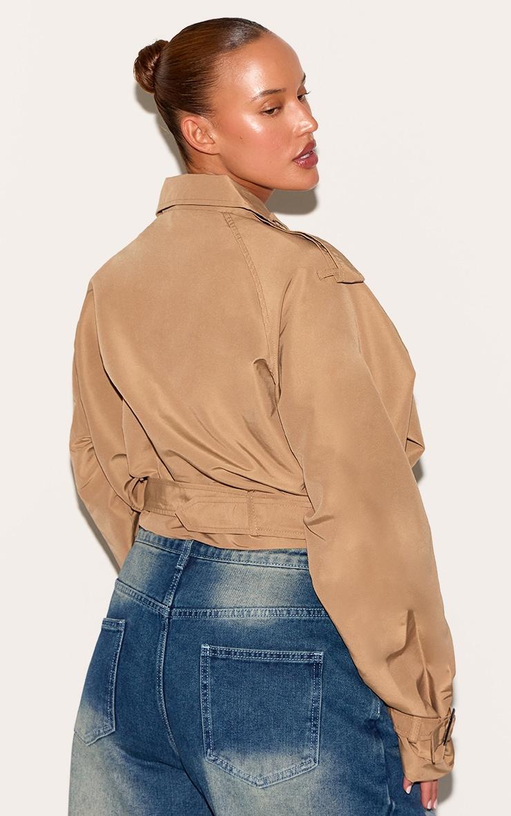 Plus Taupe Belted Cropped Trench Coat Product Image