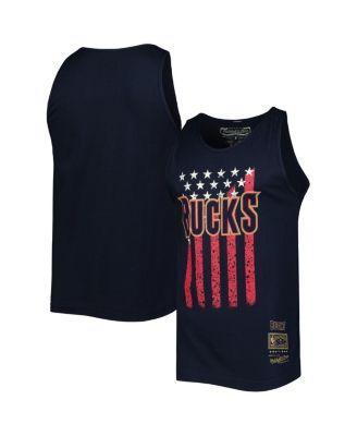 Men's Mitchell & Ness Navy Milwaukee Bucks Hardwood Classics Americana Stars and Stripes Tank Top, Size: Medium, Blue Product Image