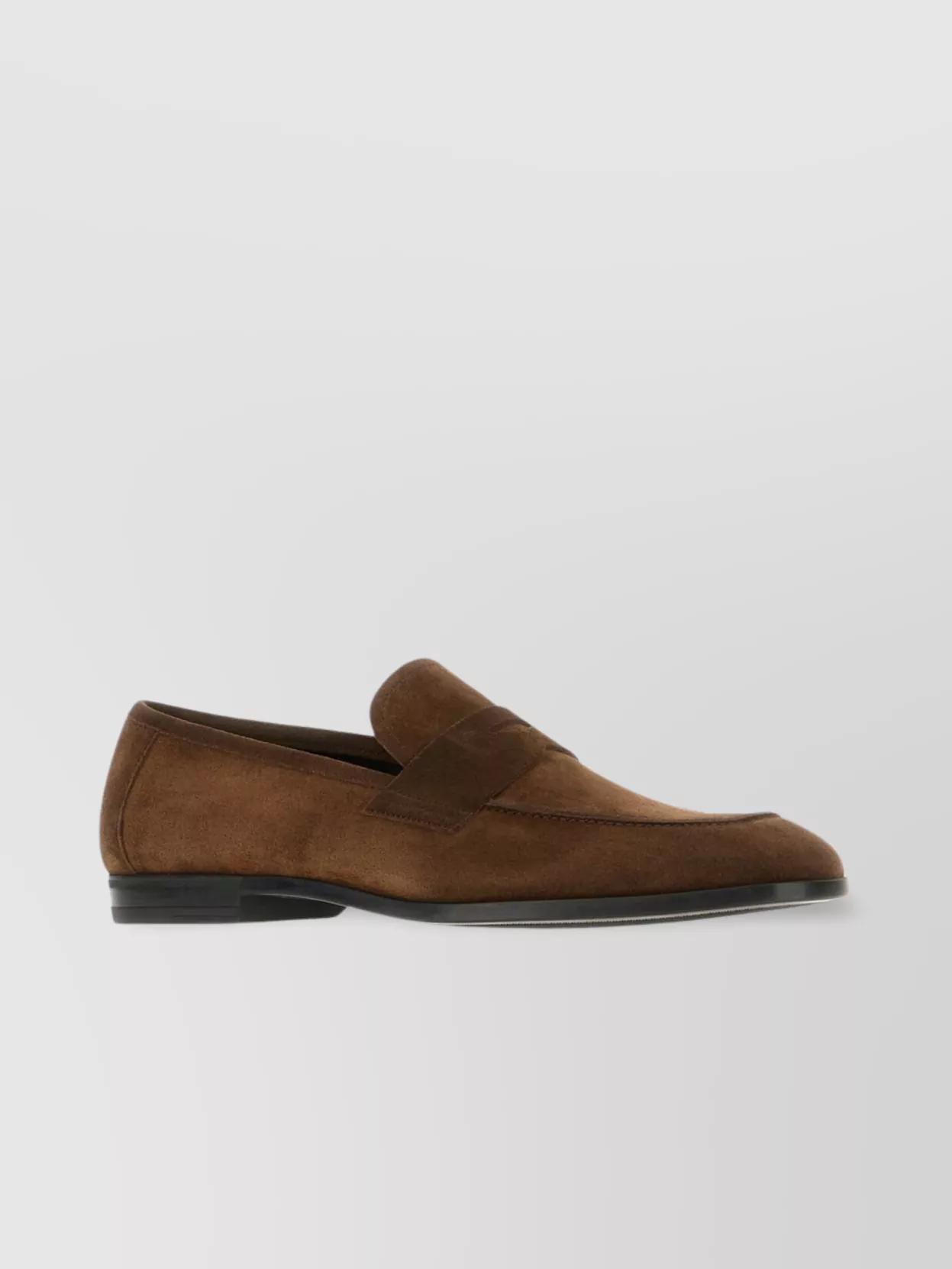 TOM FORD Almond Toe Penny Strap Loafers Suede Finish Product Image