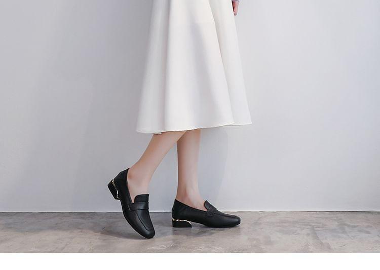 Faux Leather Chunky Heel Loafers Product Image