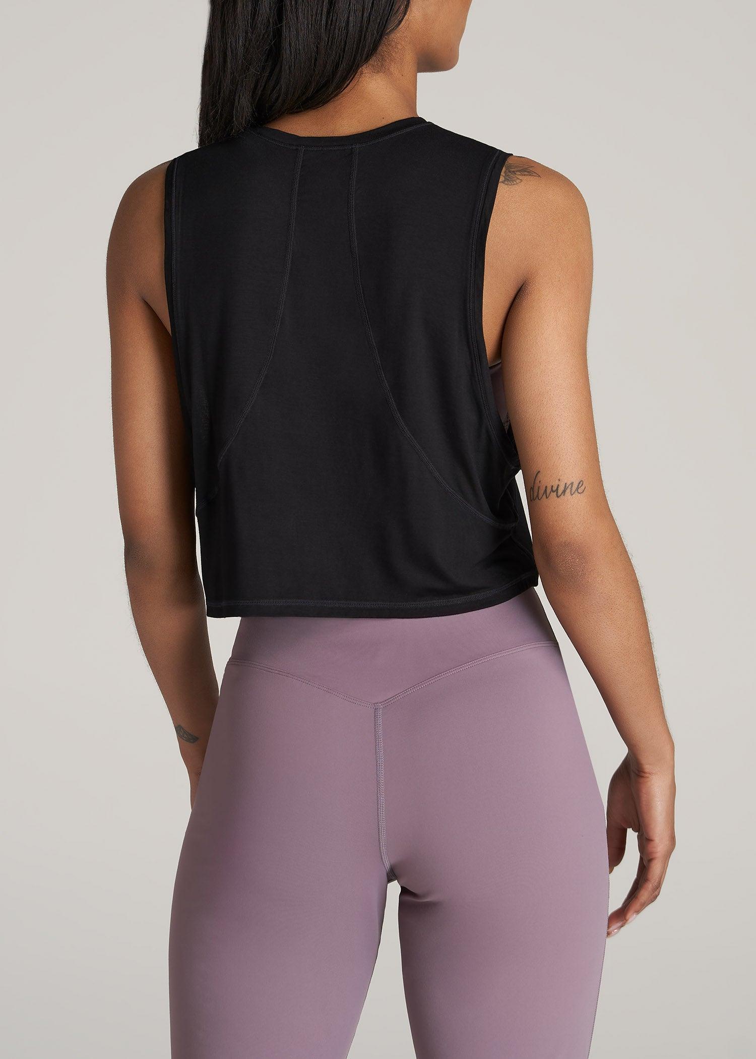 Athletic Cropped Muscle Tank Top for Tall Women in Black Product Image