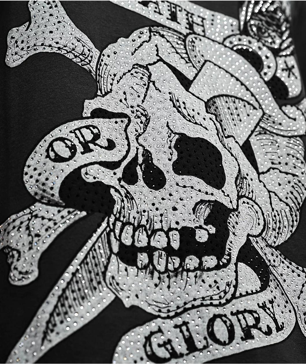 Ed Hardy Death Or Glory Skull Rhinestone Charcoal T-Shirt Product Image