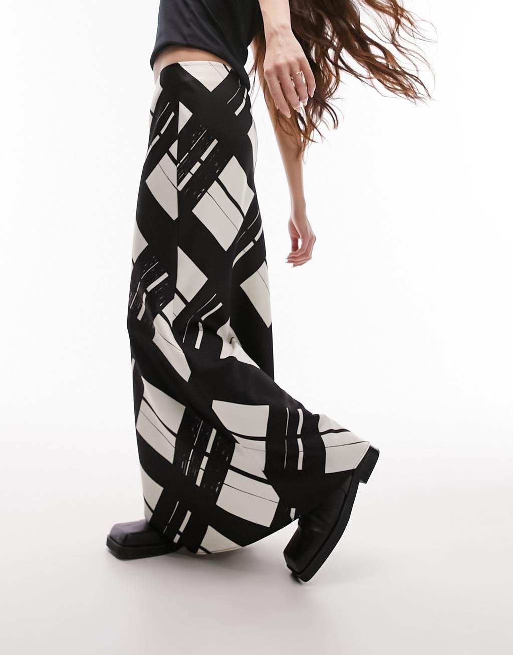 Topshop satin bias skirt with printed check Product Image