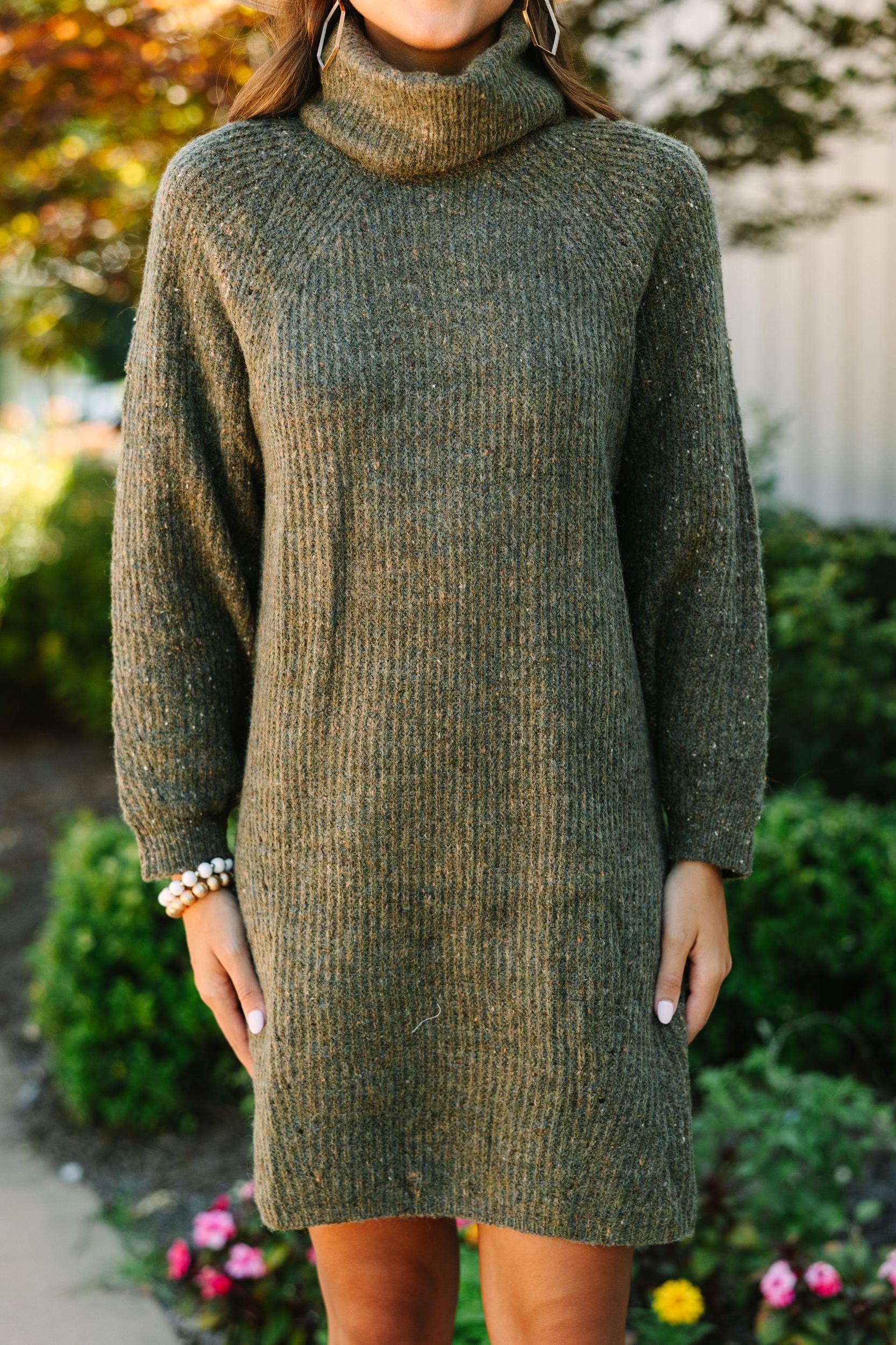 Feeling It Sweater Olive Green Dress Female Product Image