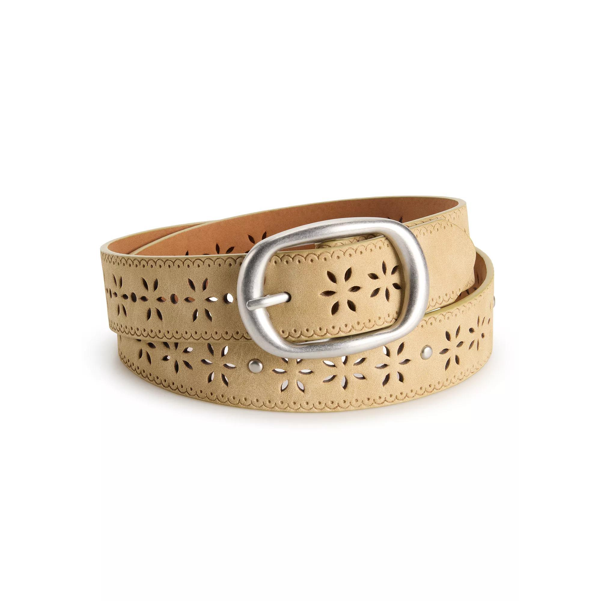 Women's Sonoma Goods For Life® Floral Belt with Stud Detail, Size: XL, Brown Product Image
