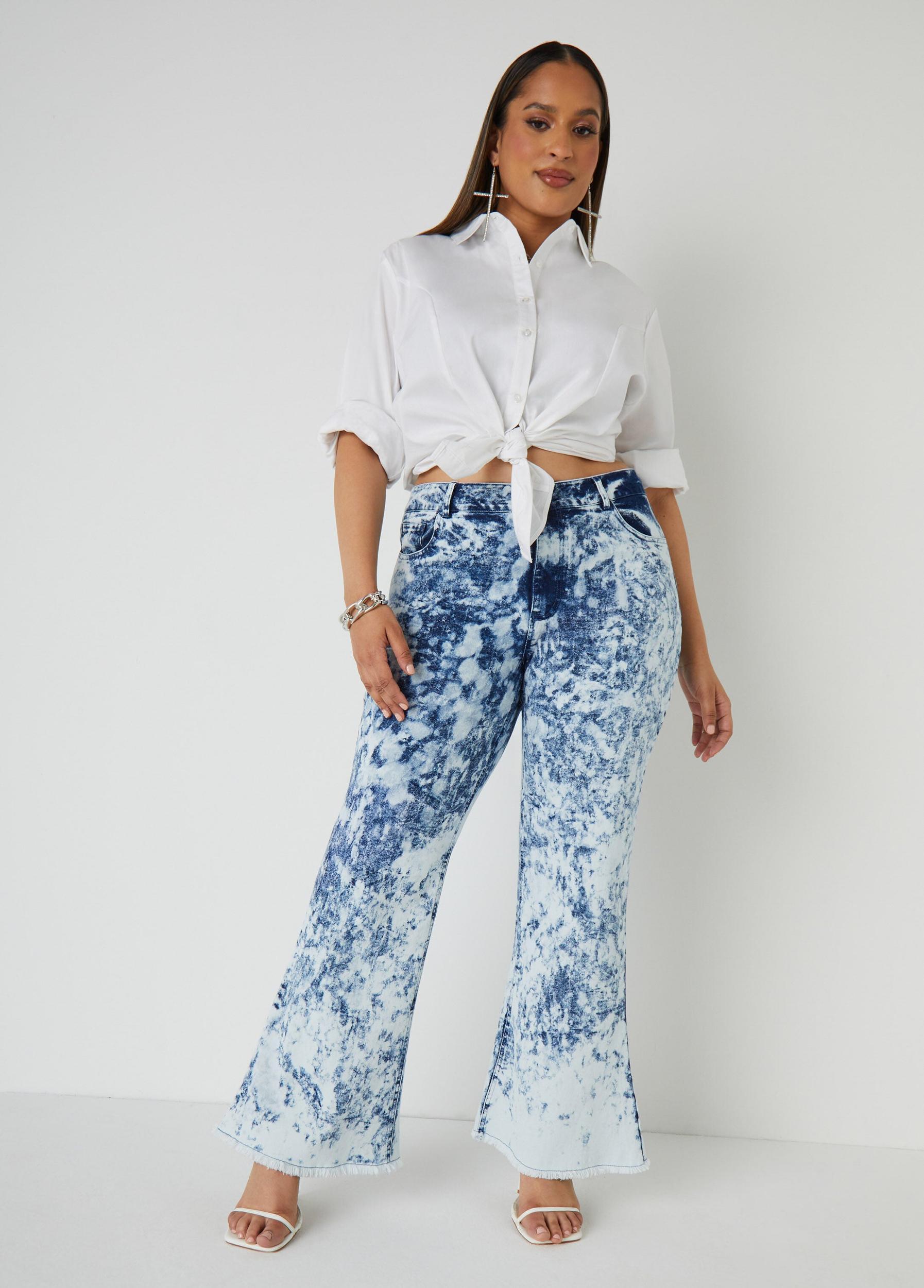 Acid Wash Flared Jeans Product Image