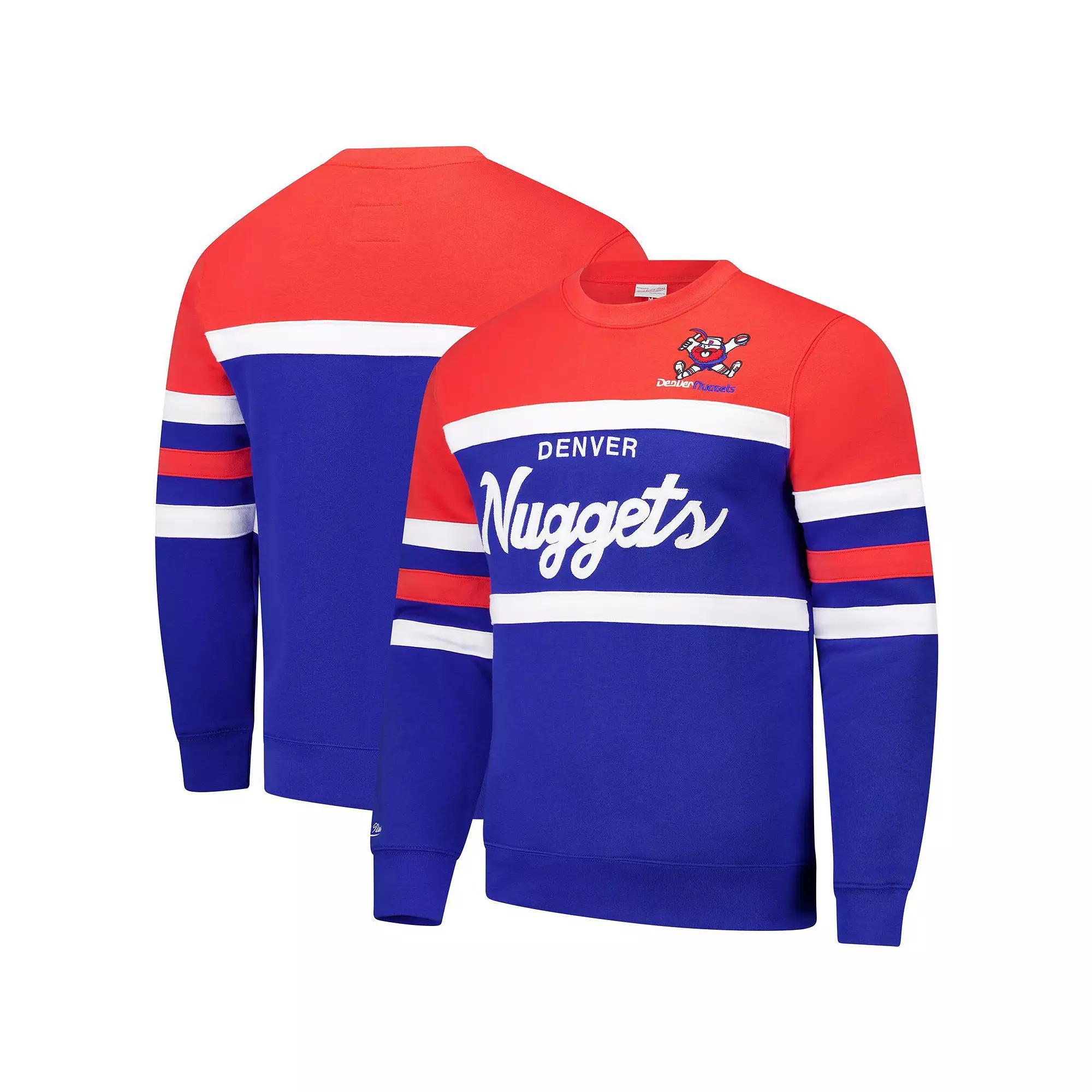 Men's Mitchell & Ness Royal/Red Denver Nuggets Hardwood Classics Vintage Logo Head Coach Pullover Sweatshirt, Size: 3XL, Nug Blue Product Image