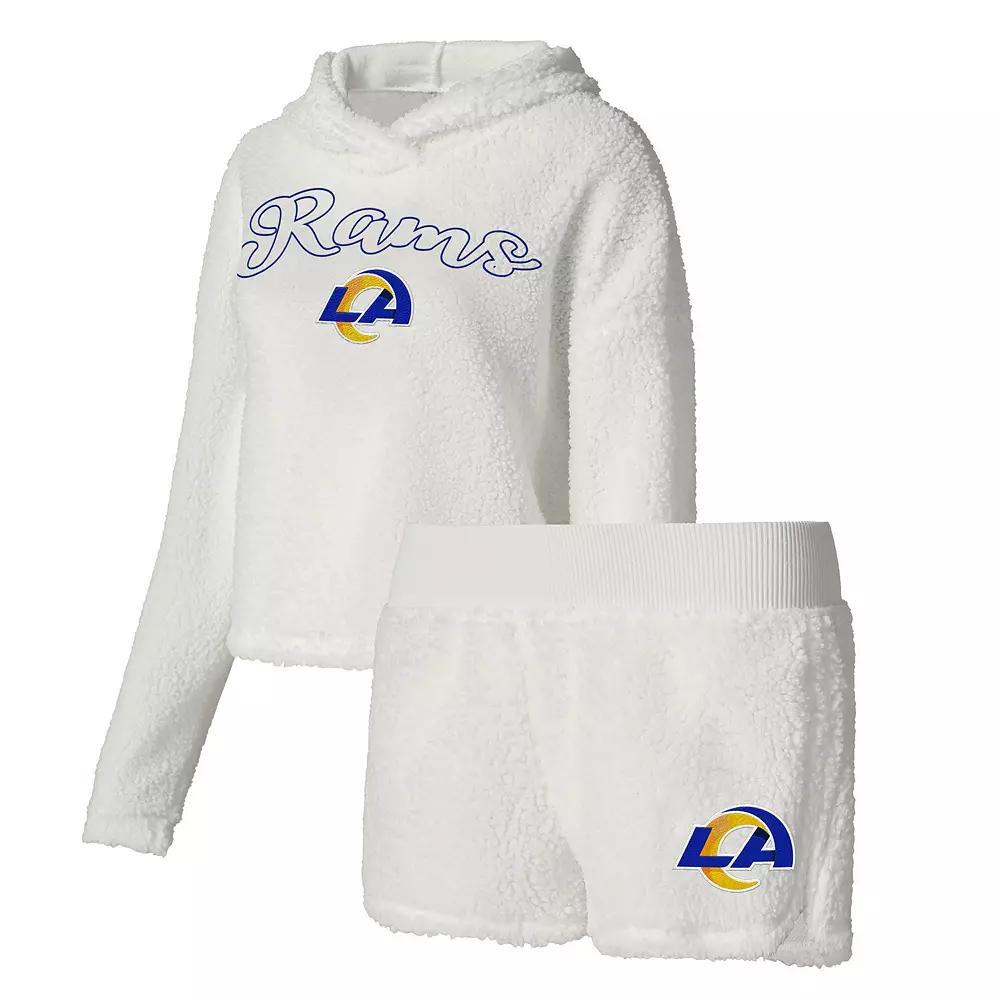 Women's Concepts Sport  White Los Angeles Rams Fluffy Pullover Sweatshirt & Shorts Sleep Set, Size: 2XL Product Image