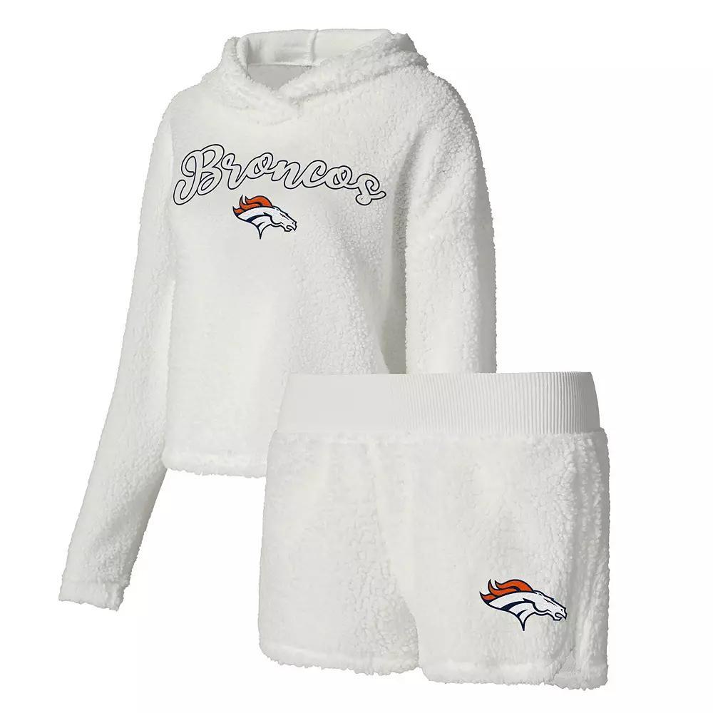 Women's Concepts Sport  White Denver Broncos Fluffy Pullover Sweatshirt & Shorts Sleep Set, Size: 2XL Product Image