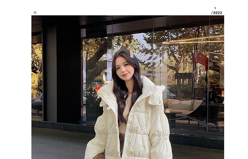 Hooded Plain Zip-Up Down Jacket Product Image
