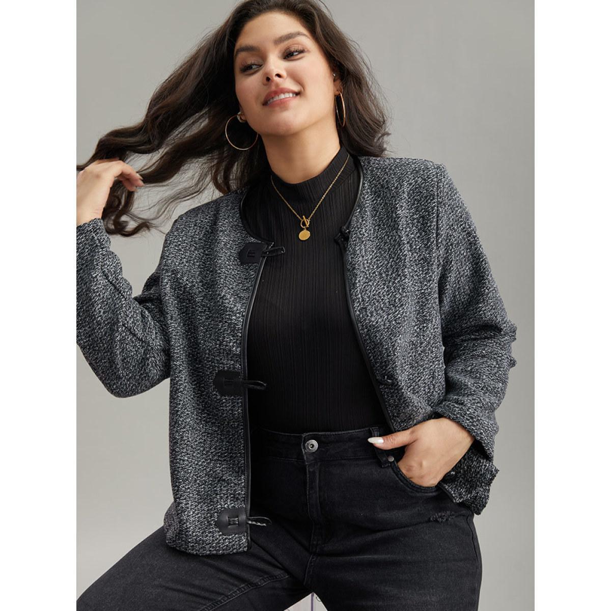 Plus Size Plain Textured Buckle Detail Coat Women DimGray Casual Texture Ladies Dailywear Winter Coats BloomChic 26/4X Product Image