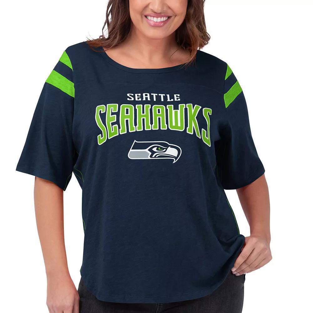 Women's G-III 4Her by Carl Banks Navy Seattle Seahawks Plus Size Linebacker Short Sleeve T-Shirt, Size: 1XL, Blue Product Image