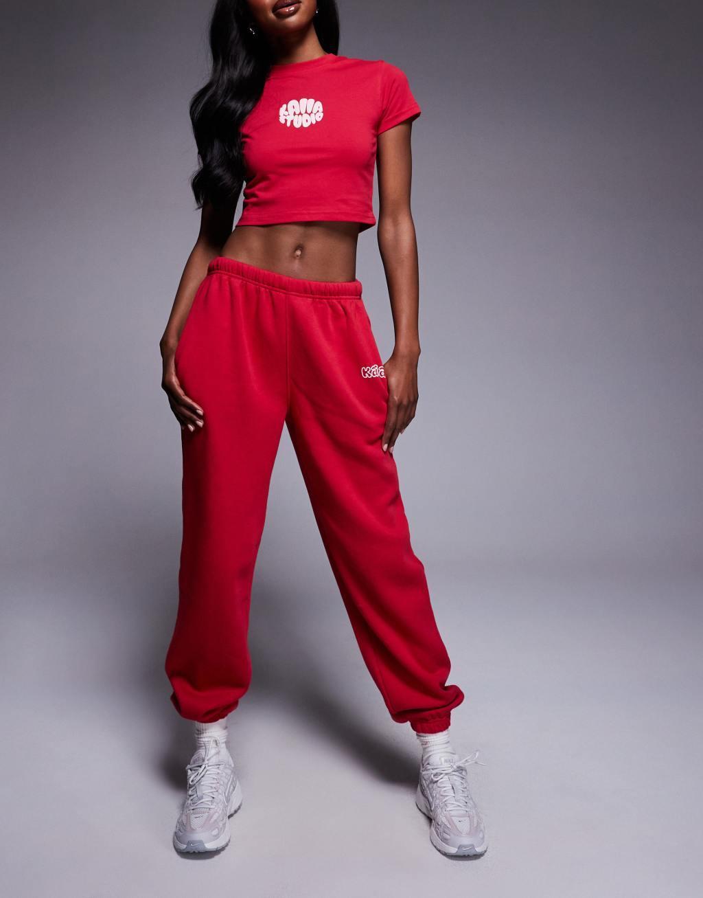 Kaiia Studio cuffed sweatpants in red - part of a set Product Image