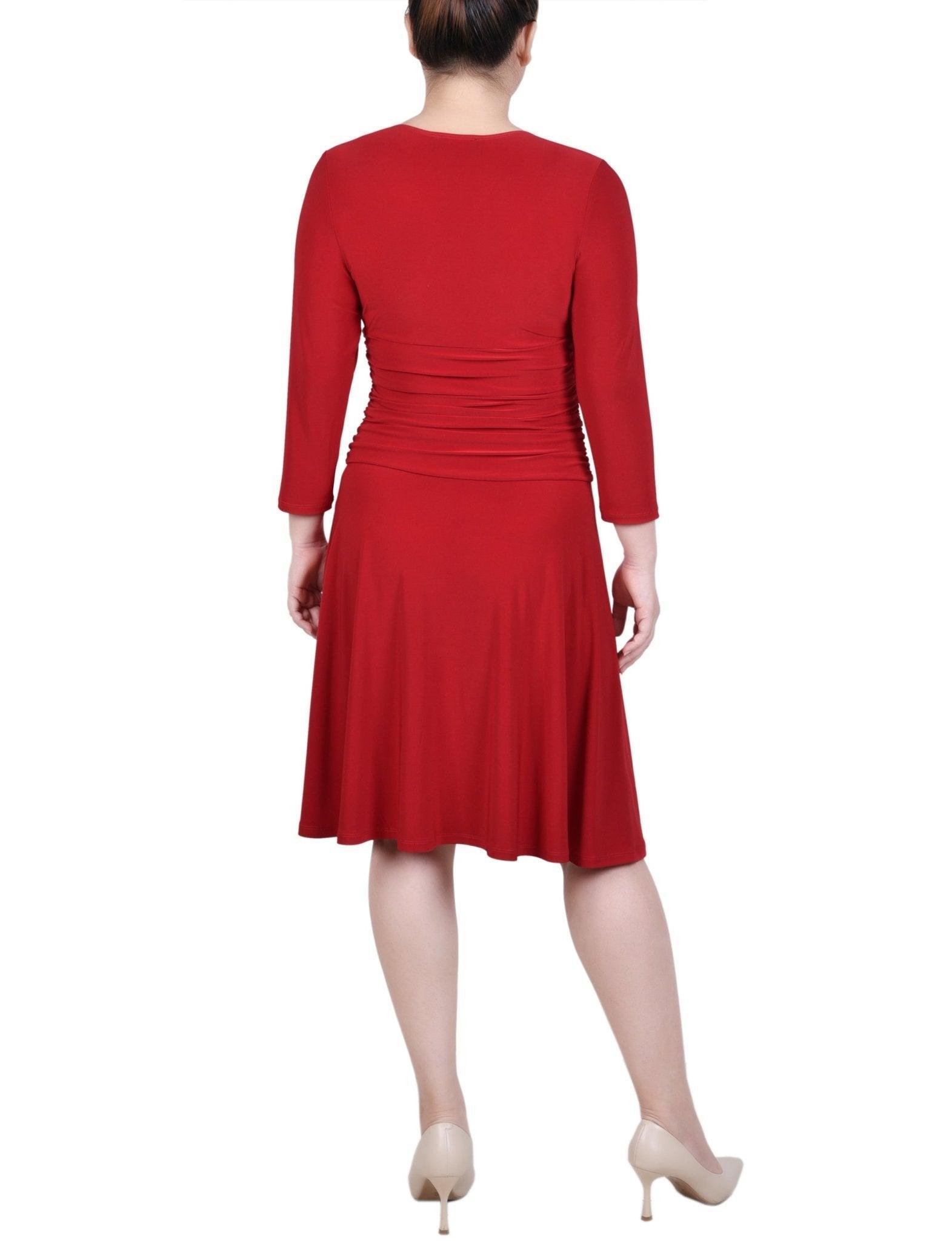 3/4 Length Sleeve Rouched-Waist Dress - Petite Product Image