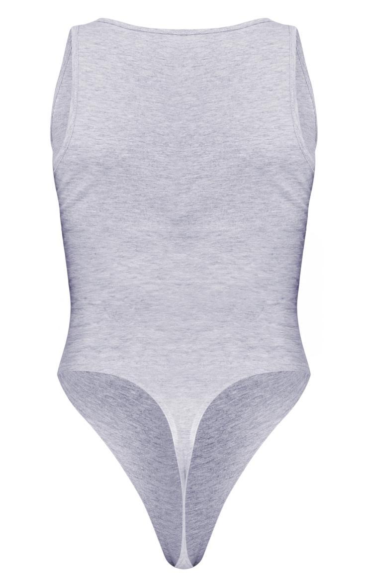 Petite Grey Marl Basic Cotton Blend Plunge Sleeveless Bodysuit Product Image
