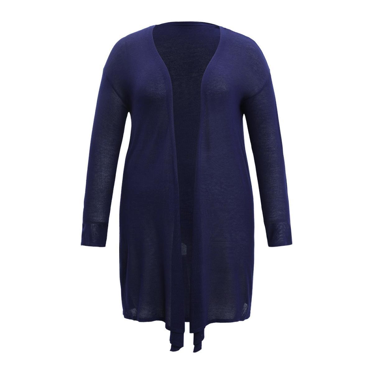 Plus Size Supersoft Essentials Plain Asymmetrical Hem Open Front Cardigan Indigo Women Casual Loose Long Sleeve Dailywear Cardigans BloomChic 30/6X Product Image